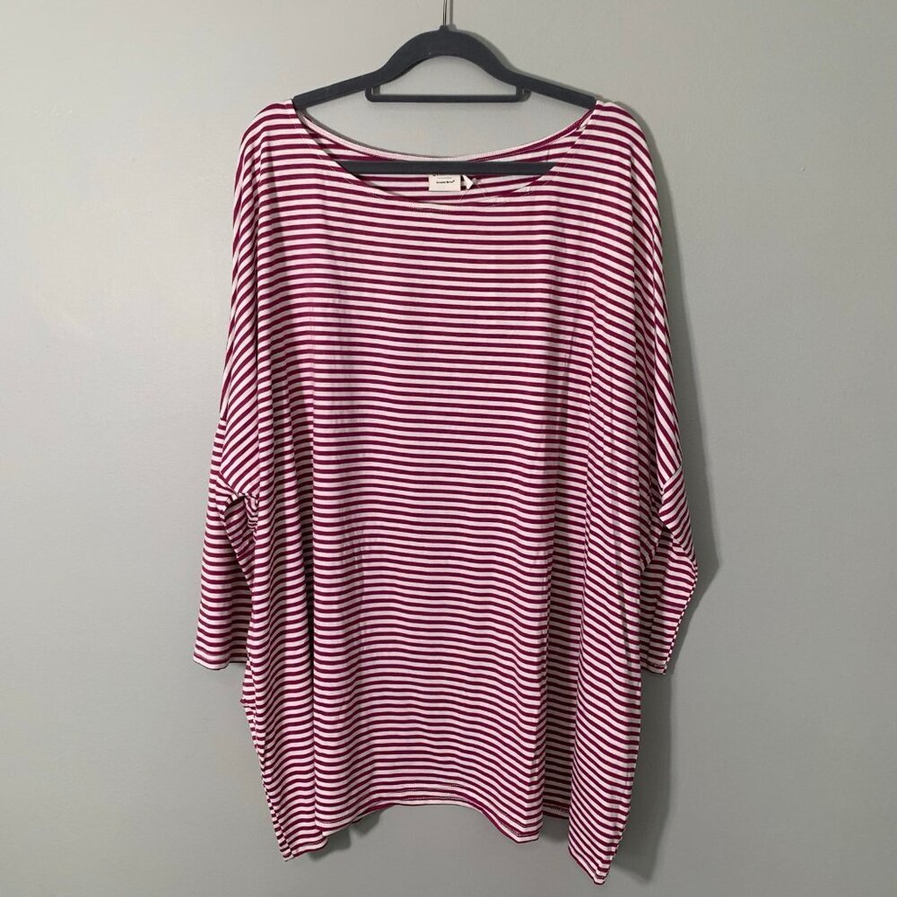 NEW Suzanne Betro Women Burgundy White Striped Dolman Sleeve Tunic Top 4X